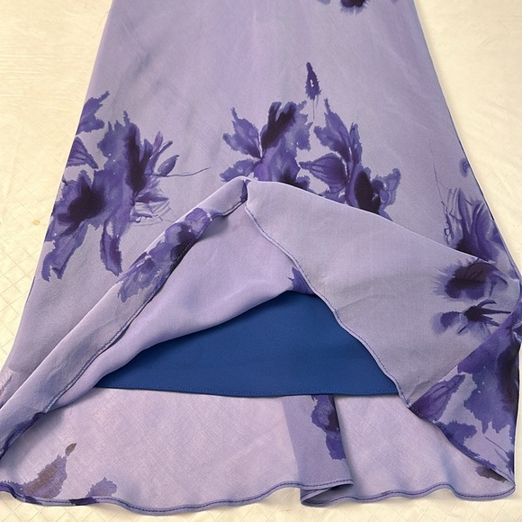 Vintage Silk Floral Slip Maxi Dress Pullover Purple Blue Colors SZ 4 Cowl Neck - Picture 9 of 16